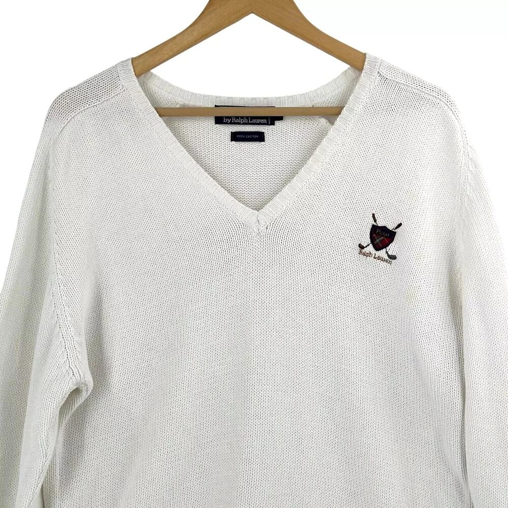 VTG‎ 90s Polo Ralph Lauren V-Neck Sweater XL Preppy Old Money Quiet Luxury Crest - Picture 2 of 8